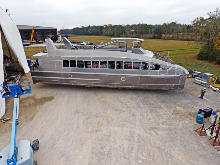NYC Ferry H 101 moves to the final assembly building in this December, 2016 photo.