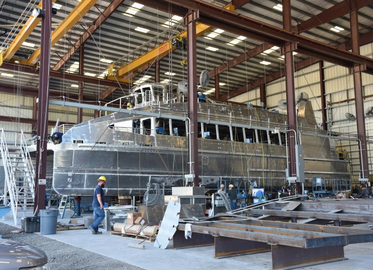 NYC Ferry H 106 under construction at Metal Shark's Franklin shipyard. April, 2017.