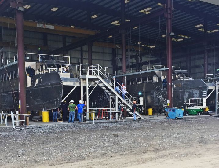 Potomac Taxis I & II taking shape at Metal Shark's Franklin, Louisiana shipyard.