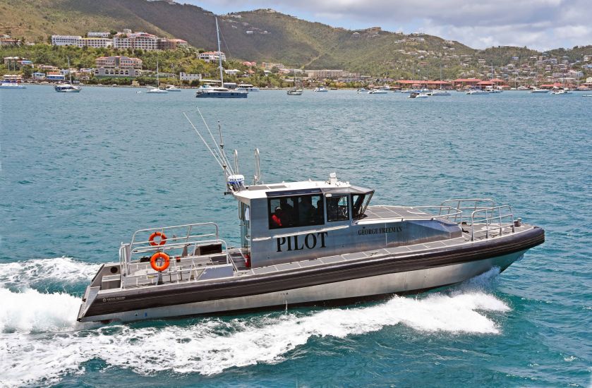 Metal Shark 45 Defiant Pilot Boat in Charlotte Amalie Harbor, St. Thomas USVI