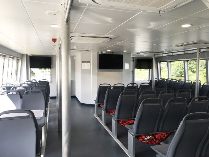 The main passenger cabin of Metal Shark-built New Orleans passenger ferry RTA 1. August, 2018.