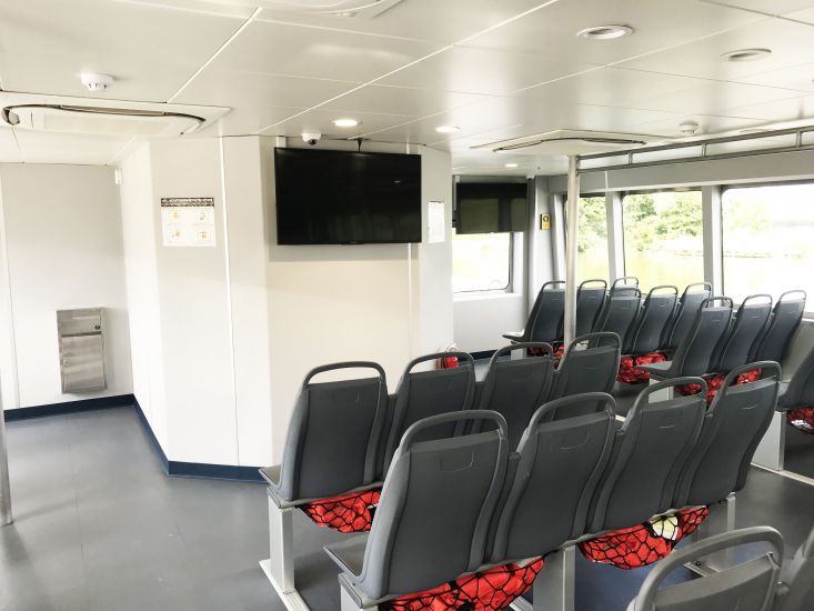 The main passenger cabin of Metal Shark-built New Orleans passenger ferry RTA 1. August, 2018.